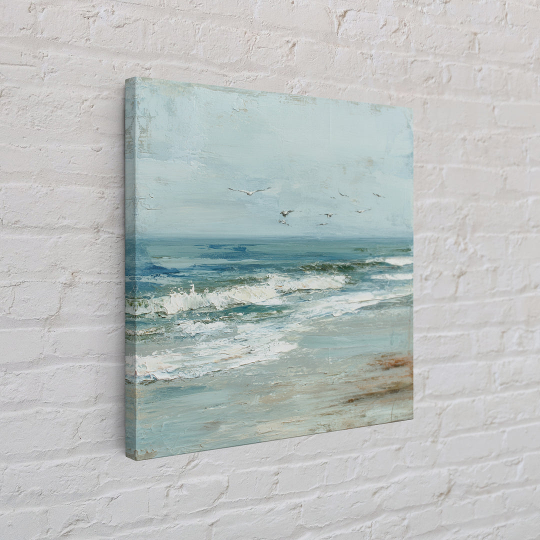 Coastal Beach Figures Framed Canvas Print, Impressionist Art, Floral Wall Art, Living Room Decor, Fine Art, Impression, IMP-1x1-43