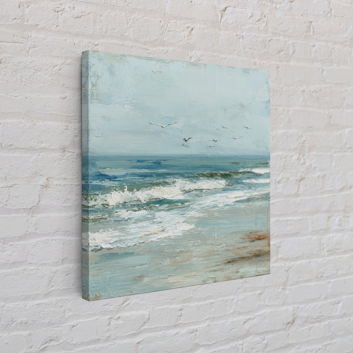 Coastal Beach Figures Framed Canvas Print, Impressionist Art, Floral Wall Art, Living Room Decor, Fine Art, Impression, IMP-1x1-43