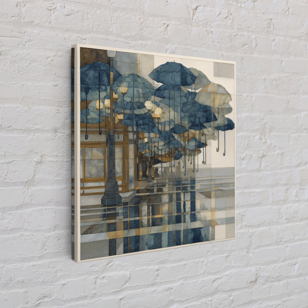 Rainy Boulevard with Umbrella Shapes Canvas Print, Impressionist Art, Luxury Decor, Living Room Decor, Abstract Art, Impression, IMP-1x1-45