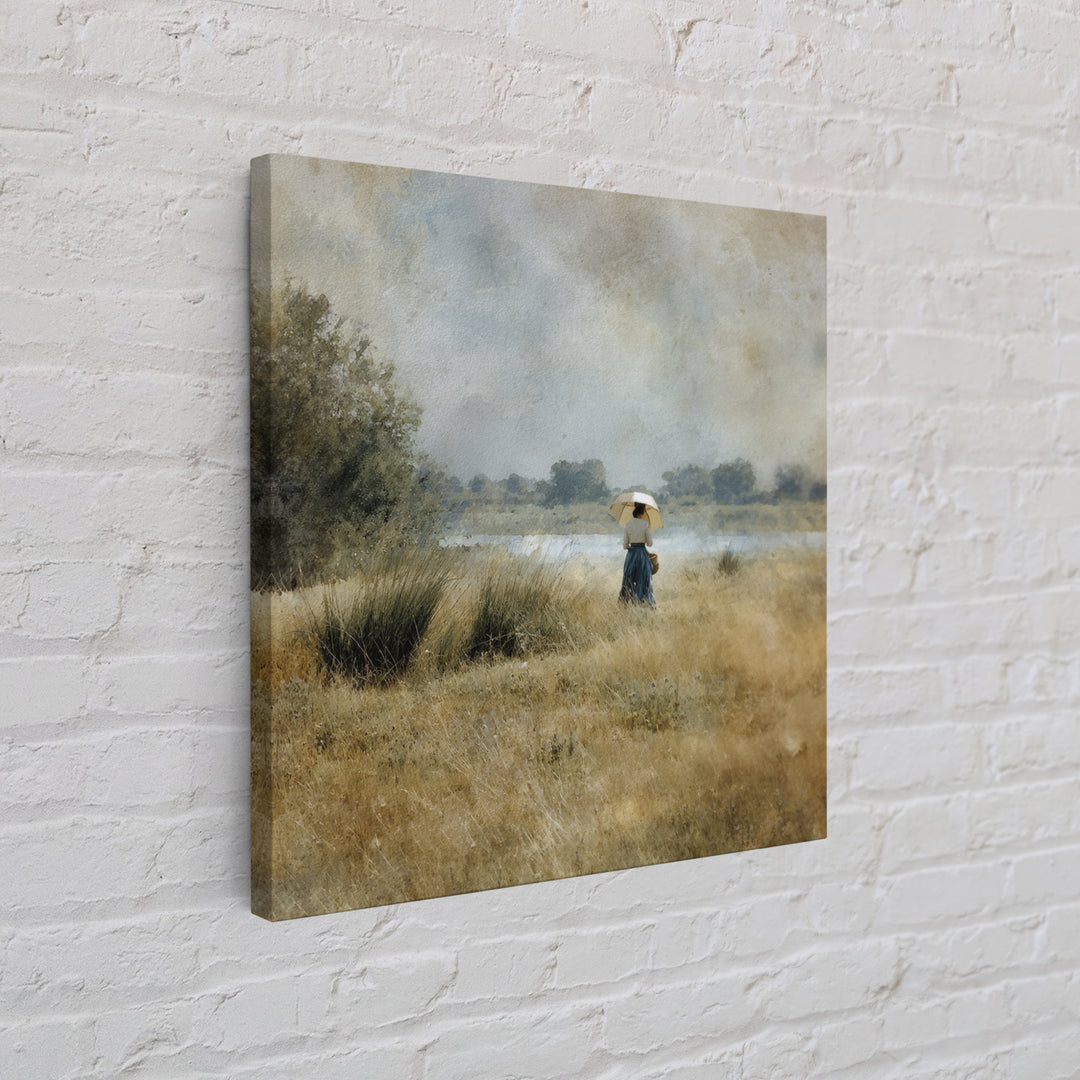 Woman with Parasol in Breezy Meadow Framed Canvas Print, Impressionist Art, Living Room Art, Living Room Decor, Oil Painting, IMP-1x1-51