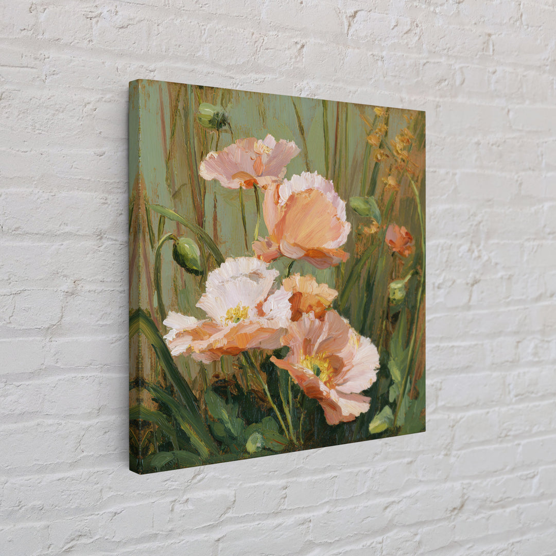 Poppies Blowing Through Green Grass Canvas Print, Impressionist Art, Abstract Painting, Living Room Decor, Fine Art, Impression, IMP-1x1-60