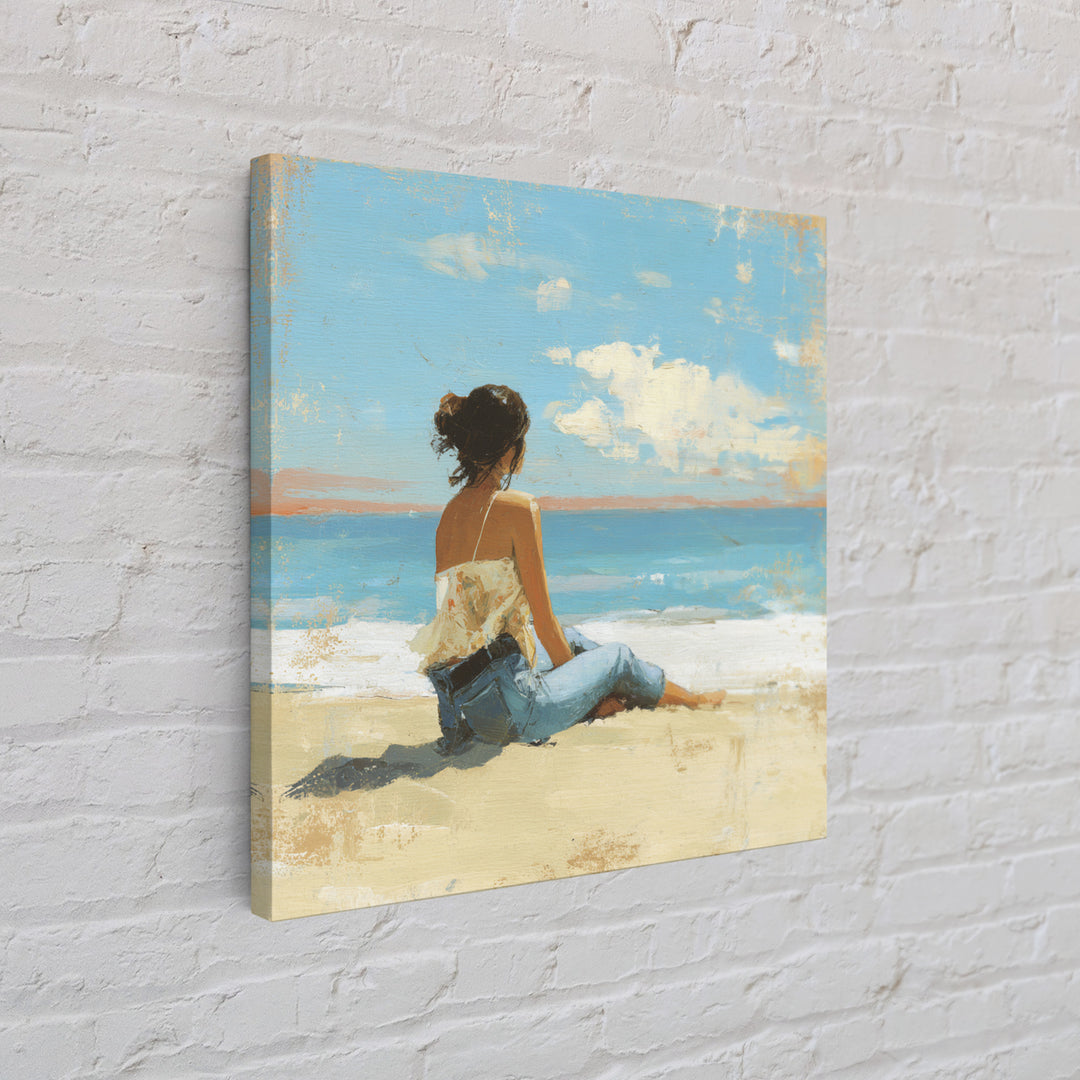 Coastal Beach Figures Framed Canvas Print, Impressionist Art, Modern Decor, Living Room Decor, Fine Art, Impression, Wall Decor, IMP-1x1-67