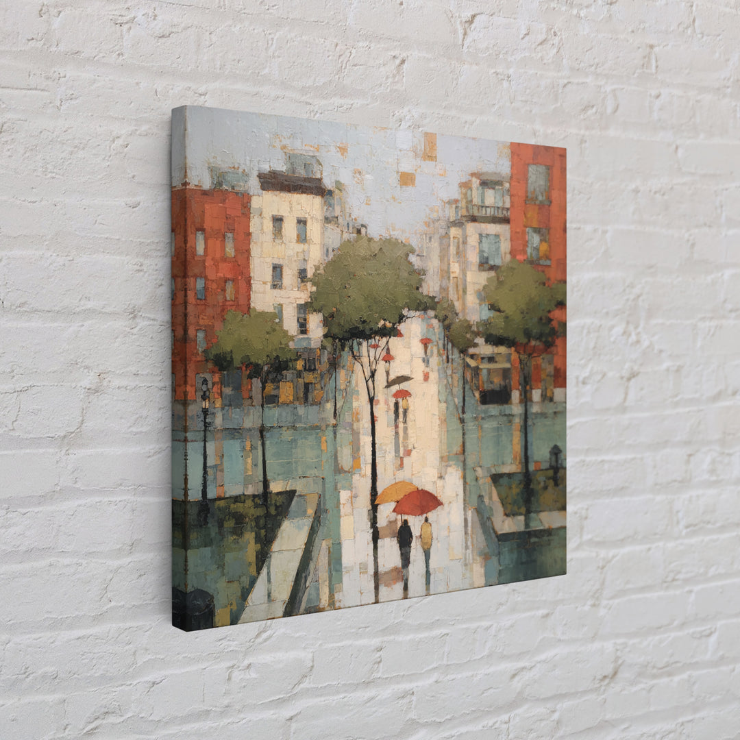 Rainy Boulevard with Umbrella Shapes Canvas Print, Impressionist Art, Luxury Decor, Living Room Decor, Abstract Art, Impression, IMP-1x1-69