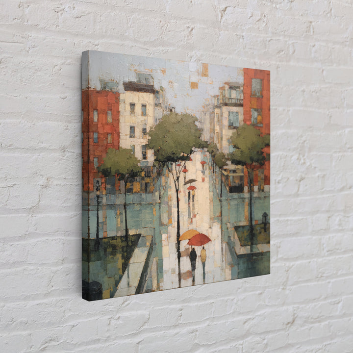 Rainy Boulevard with Umbrella Shapes Canvas Print, Impressionist Art, Luxury Decor, Living Room Decor, Abstract Art, Impression, IMP-1x1-69