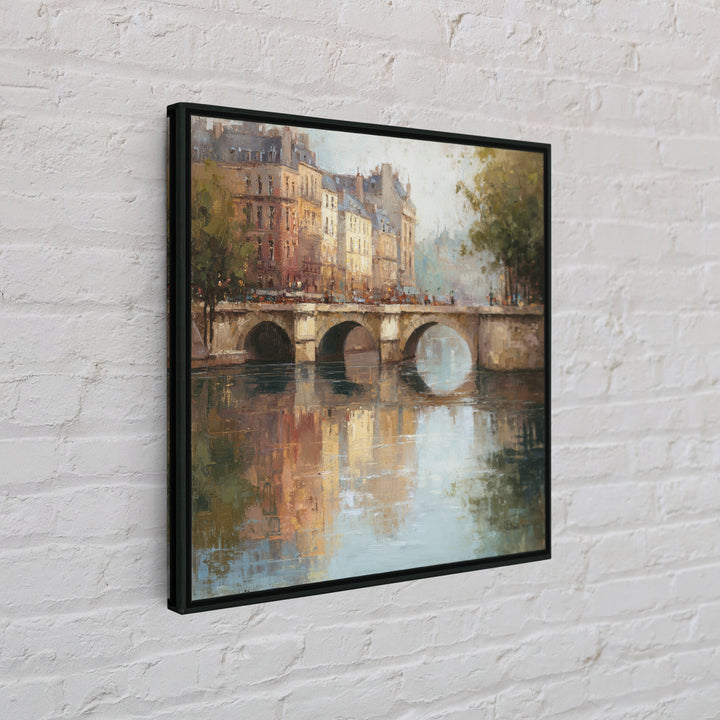 Paris Bridge Reflected Framed Canvas Print, Impressionist Art, Farmhouse Decor, Living Room Decor, Fine Art, Impression, IMP-1x1-7