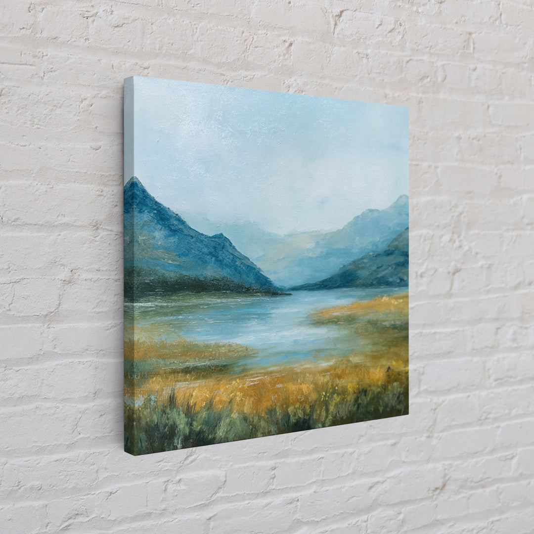 Mountain Lake with Sparkling Reflections Framed Canvas Print, Impressionist Art, Landscape Art, Living Room Decor, Impression, IMP-1x1-72