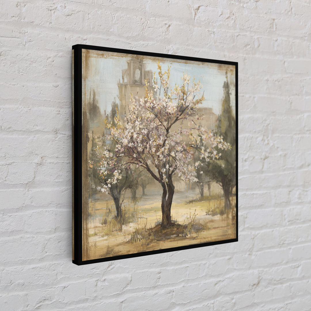 Spring Orchard with Blossoming Trees Framed Canvas Print, Impressionist Art, Statement Artwork, Living Room Decor, Impression, IMP-1x1-78