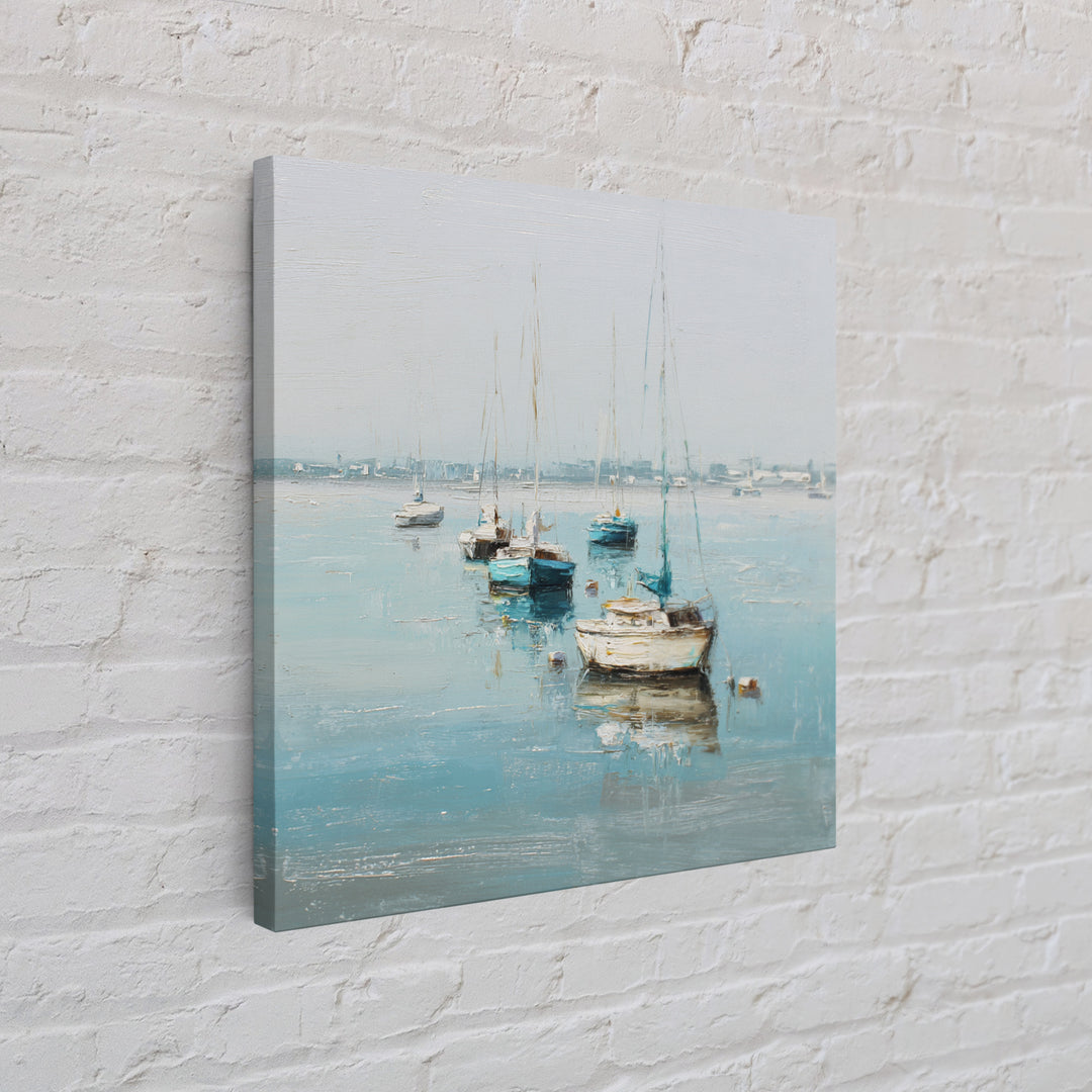 Sailboats on a Bright Sparkling Harbor Canvas Print, Impressionist Art, Painting, Living Room Decor, Fine Art, Impression, IMP-1x1-81