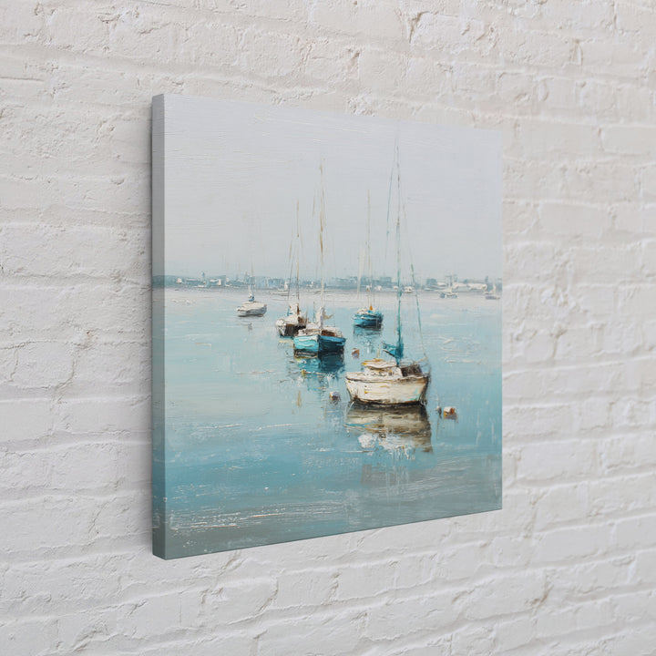 Sailboats on a Bright Sparkling Harbor Canvas Print, Impressionist Art, Painting, Living Room Decor, Fine Art, Impression, IMP-1x1-81