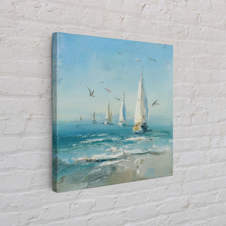 Sailboats on a Bright Sparkling Harbor Canvas Print, Impressionist Art, Statement Artwork, Living Room Decor, Impression, IMP-1x1-9