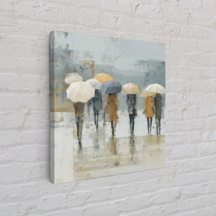 Rainy Boulevard with Umbrella Shapes Framed Canvas Print, Impressionist Art, Wall Art, Living Room Decor, Abstract Art, IMP-1x1-93