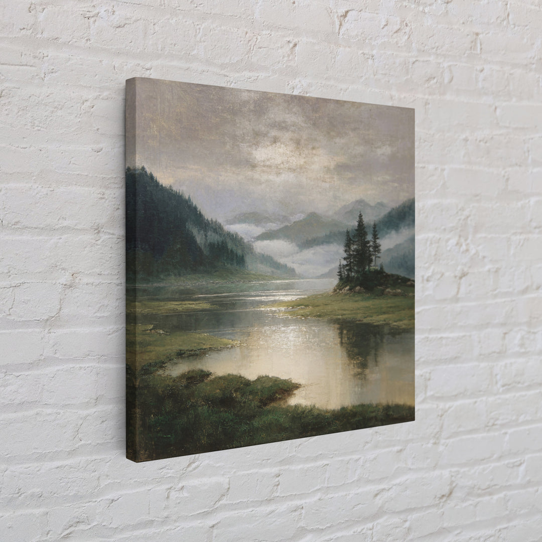 Mountain Lake with Sparkling Reflections Canvas Print, Impressionist Art, Original Painting, Living Room Decor, Impression, IMP-1x1-96