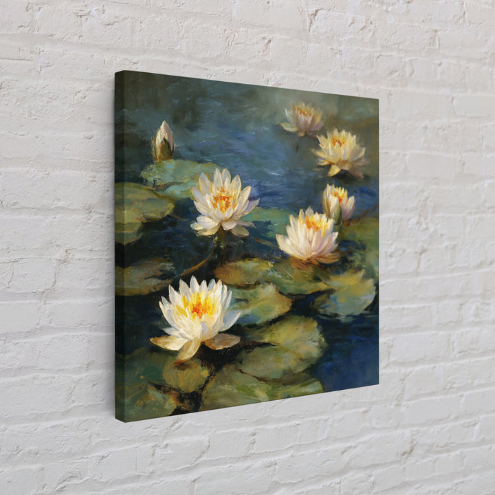 Water Lilies Floating on a Sunlit Pond Canvas Print, Impressionist Art, Oil Painting, Living Room Decor, Impression, IMP-1x1-97