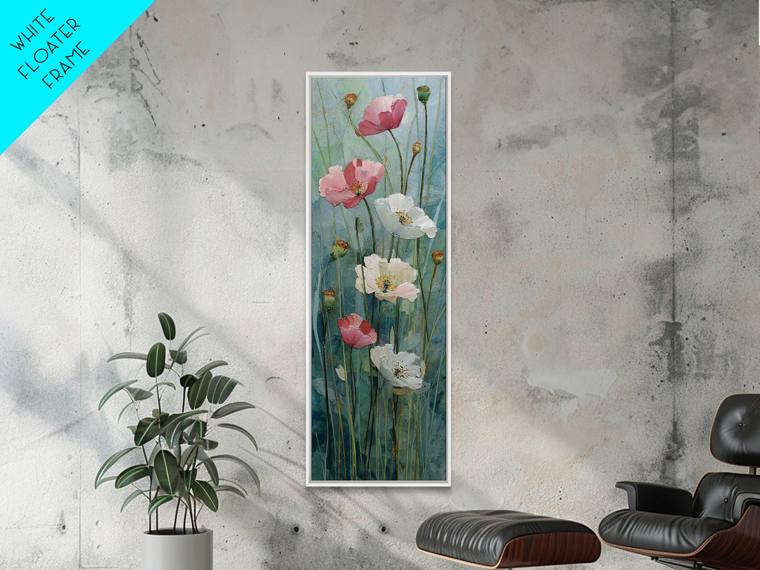 Poppies Blowing Through Green Grass Framed Canvas Print, Impressionist Art, Painting, Living Room Decor, Fine Art, Impression, IMP-1x3-24