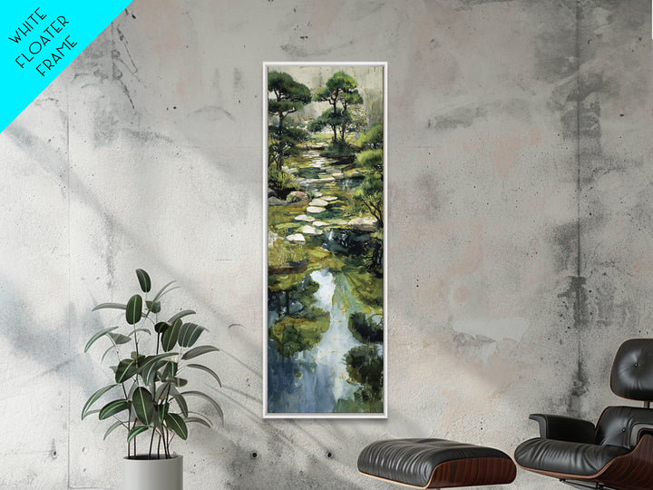 Water Garden Bridge Framed Canvas Print, Impressionist Art, Living Room Art, Living Room Decor, Watercolor Art, Impression, IMP-1x3-30