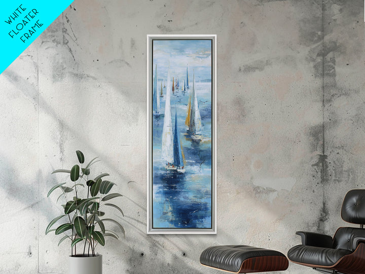 Sailboats on a Bright Sparkling Harbor Framed Canvas Print, Impressionist Art, Wall Art, Living Room Decor, Oil Painting, IMP-1x3-45