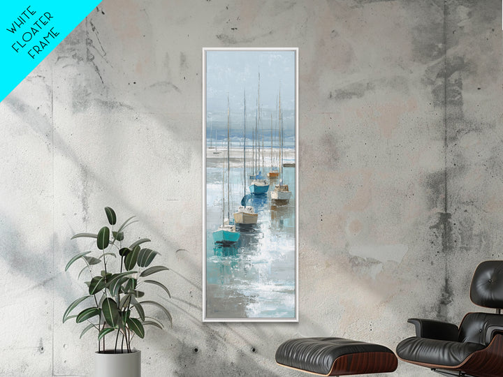 Sailboats on a Bright Sparkling Harbor Framed Canvas Print, Impressionist Art, Wall Art, Living Room Decor, Oil Painting, IMP-1x3-69