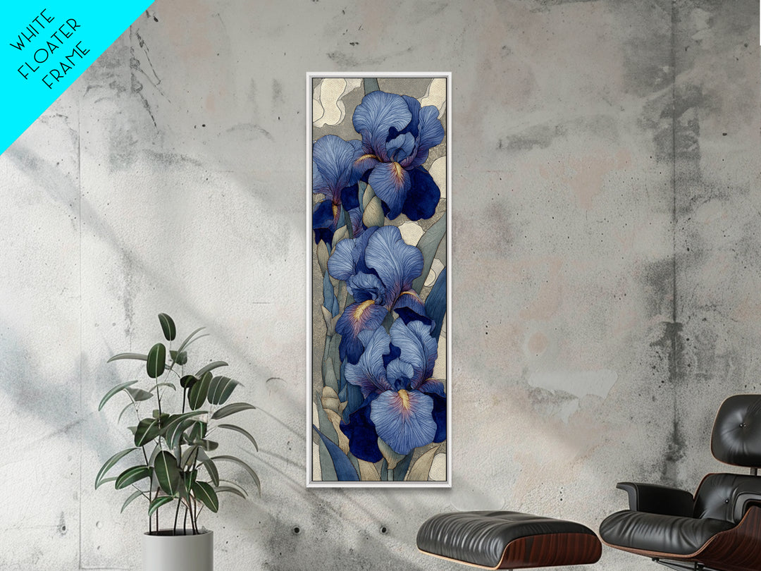 Iris Garden with Blue Violet Strokes Framed Canvas Print, Impressionist Art, Modern Art, Living Room Decor, Oil Painting, IMP-1x3-80