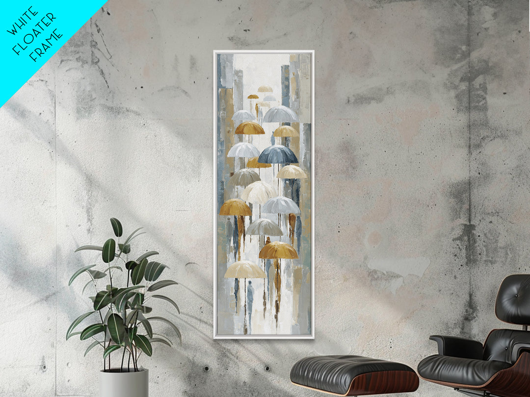 Rainy Boulevard with Umbrella Shapes Canvas Print, Impressionist Art, Abstract Painting, Living Room Decor, Abstract Art, IMP-1x3-81