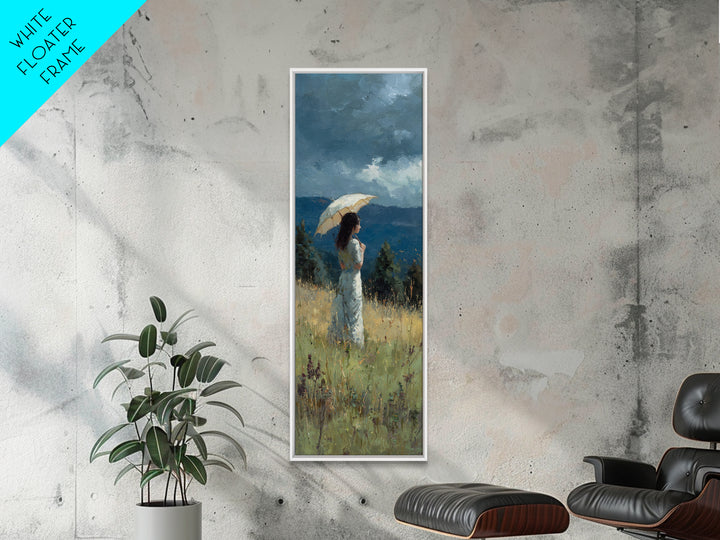 Woman with Parasol in Breezy Meadow Framed Canvas Print, Impressionist Art, Statement Artwork, Living Room Decor, Impression, IMP-1x3-87