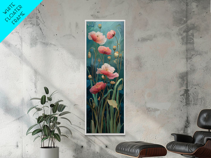 Poppies Blowing Through Green Grass Framed Canvas Print, Impressionist Art, Landscape Art, Living Room Decor, Abstract Art, IMP-1x3-96