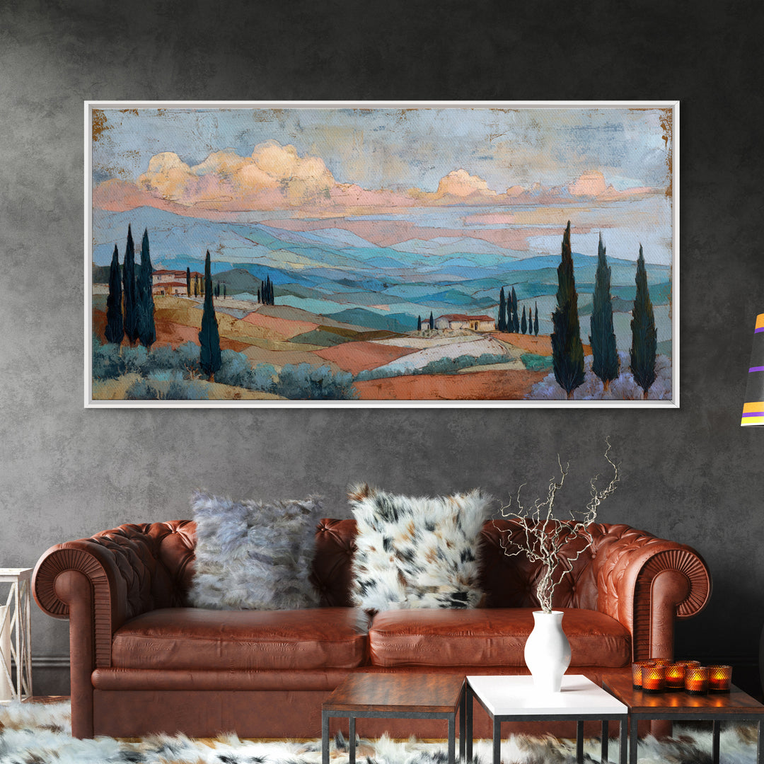 Sunset over Lavender Field Framed Canvas Print, Impressionist Art, Contemporary Art, Living Room Decor, Fine Art, Impression, IMP-2x1-10