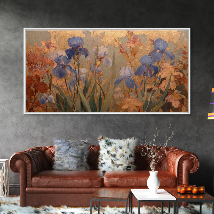 Iris Garden with Blue Violet Strokes Canvas Print, Impressionist Art, Fine Art Print, Living Room Decor, Impression, IMP-2x1-16