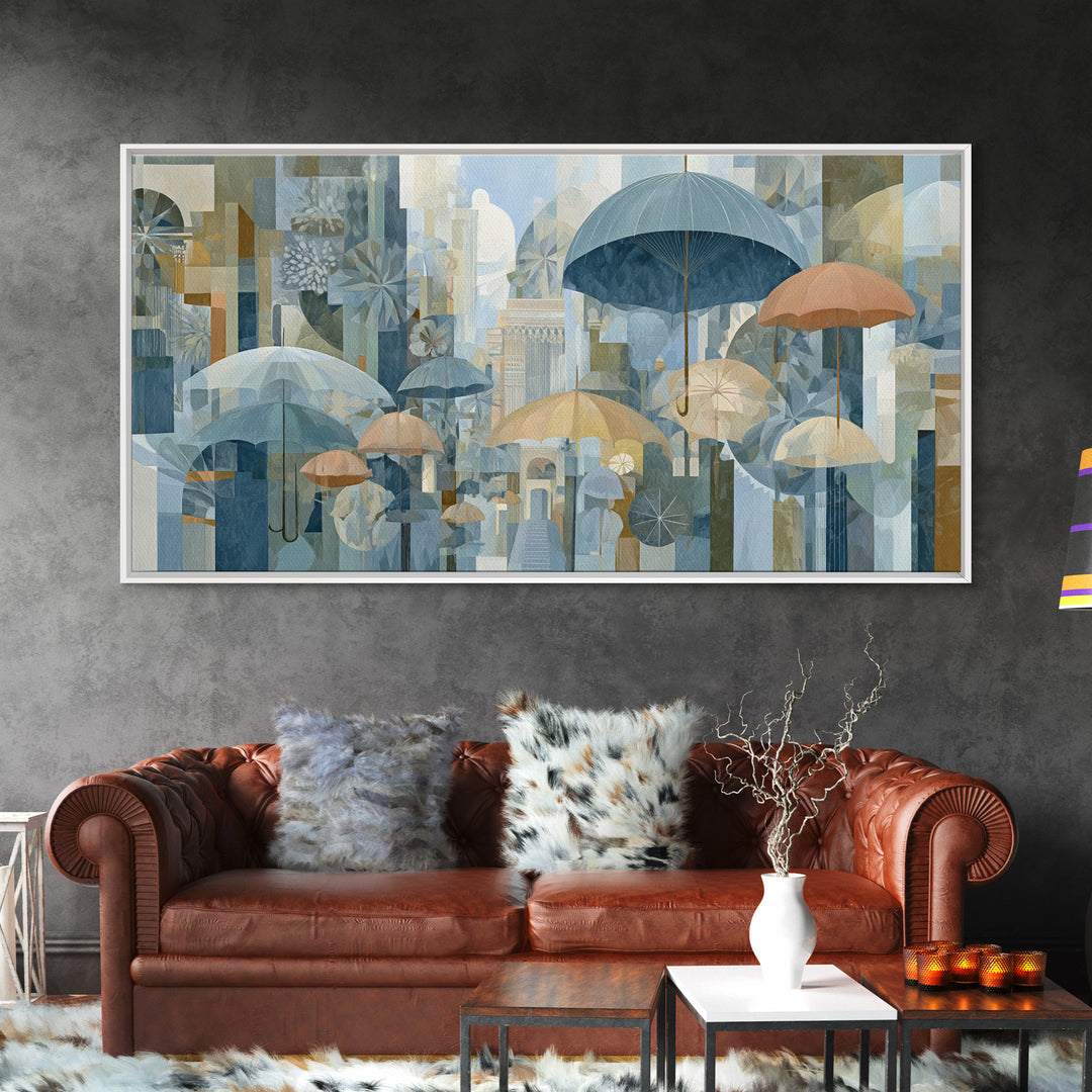 Rainy Boulevard with Umbrella Shapes Canvas Print, Impressionist Art, Living Room Decor, Abstract Art, Impression, IMP-2x1-17