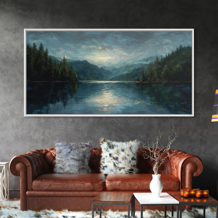 Mountain Lake with Sparkling Reflections Canvas Print, Impressionist Art, Statement Artwork, Living Room Decor, Impression, IMP-2x1-20