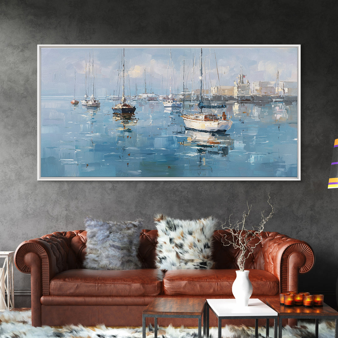 Sailboats on a Bright Sparkling Harbor Canvas Print, Impressionist Art, Original Art, Living Room Decor, Impression, IMP-2x1-29