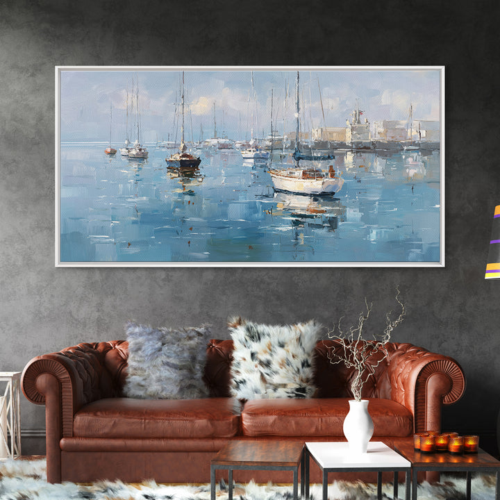 Sailboats on a Bright Sparkling Harbor Canvas Print, Impressionist Art, Original Art, Living Room Decor, Impression, IMP-2x1-29