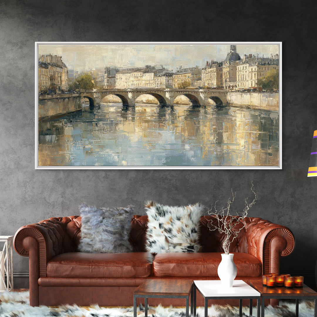 Paris Bridge Reflected Framed Canvas Print, Impressionist Art, Farmhouse Decor, Living Room Decor, Fine Art, Impression, IMP-2x1-3
