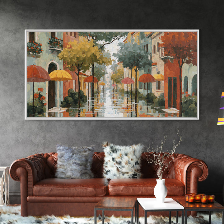 Rainy Boulevard with Umbrella Shapes Canvas Print, Impressionist Art, Living Room Decor, Abstract Art, Impression, IMP-2x1-41