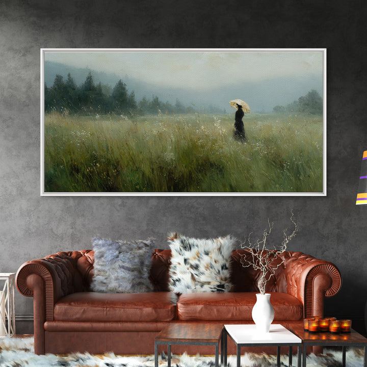 Woman with Parasol in Breezy Meadow Canvas Print, Impressionist Art, Horizontal Wall Art, Living Room Decor, Oil Painting, IMP-2x1-47