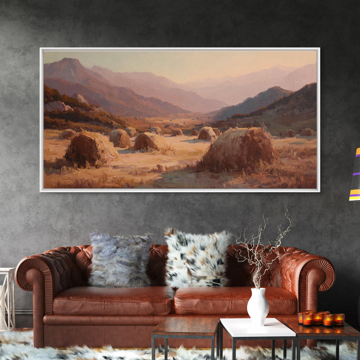 Haystacks Glowing at Golden Hour Canvas Print, Impressionist Art, Art Print, Living Room Decor, Fine Art, Impression, IMP-2x1-48