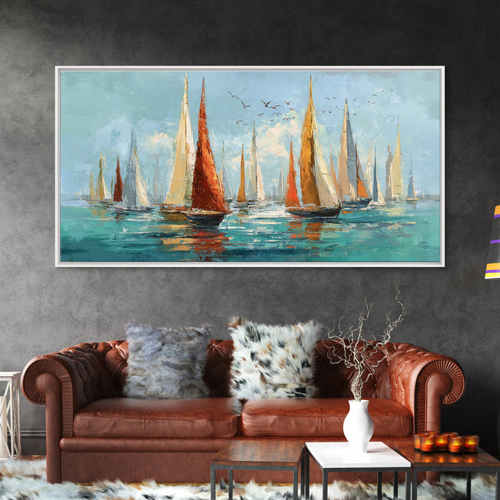 Sailboats on a Bright Sparkling Harbor Canvas Print, Impressionist Art, Original Art, Living Room Decor, Impression, IMP-2x1-5