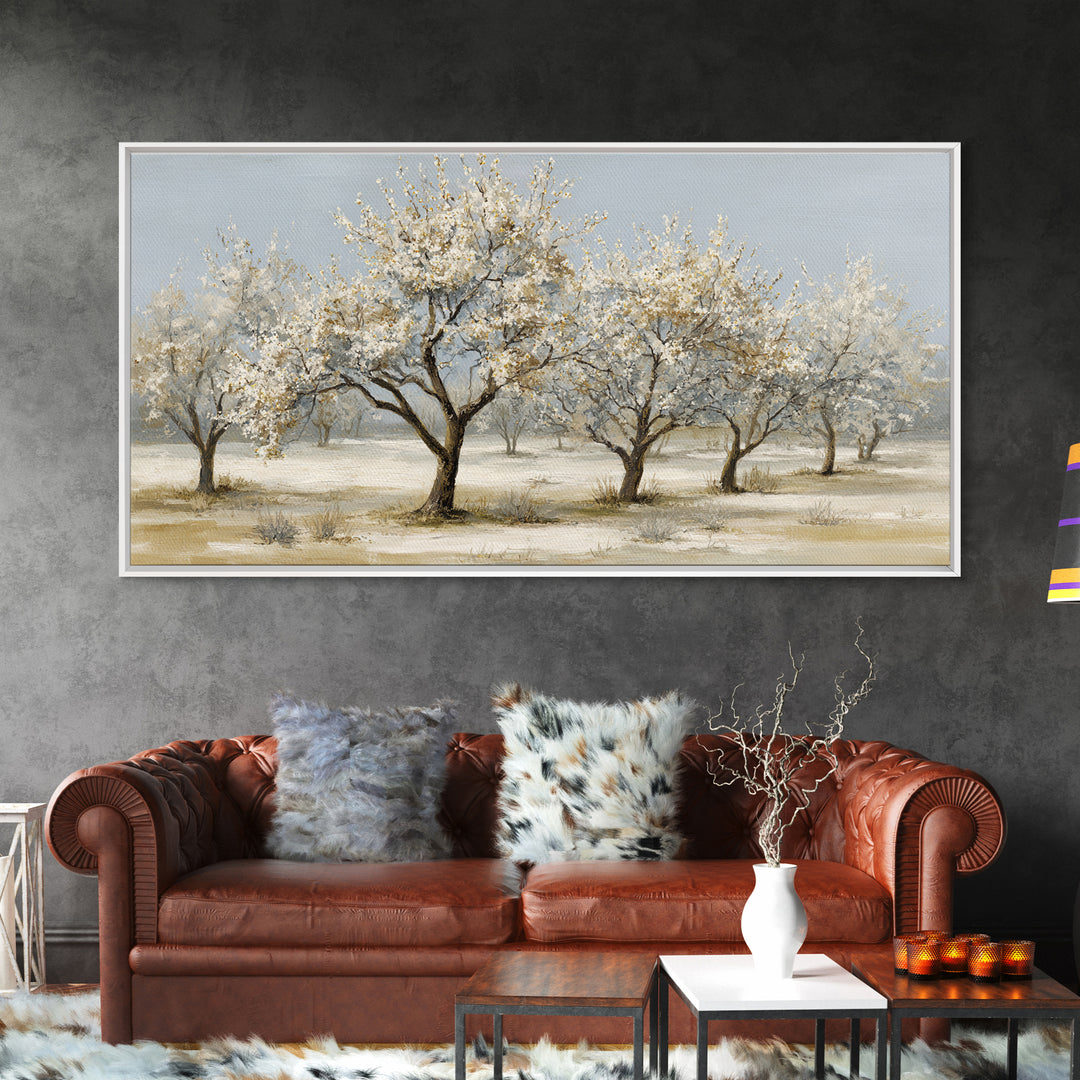 Spring Orchard with Blossoming Trees Framed Canvas Print, Impressionist Art, Painting, Living Room Decor, Fine Art, Impression, IMP-2x1-50