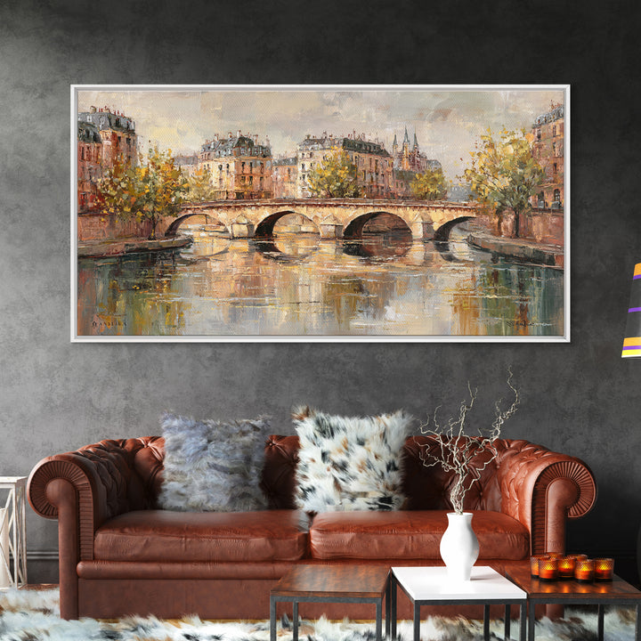 Paris Bridge Reflected Framed Canvas Print, Impressionist Art, Wall Art Framed, Living Room Decor, Watercolor Art, Impression, IMP-2x1-51