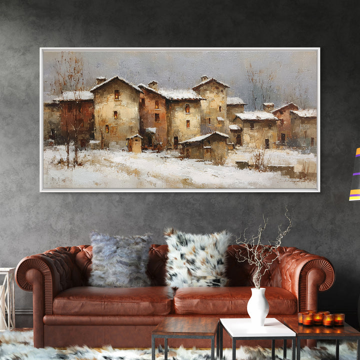 Snowy Village with Warm Glowing Windows Canvas Print, Impressionist Art, Bedroom Decor, Living Room Decor, Fine Art, Impression, IMP-2x1-57