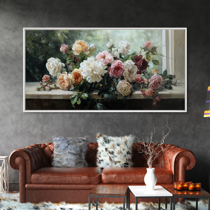 Caf Table with Flowers and Morning Light Canvas Print, Impressionist Art, Minimalist Decor, Living Room Decor, Impression, IMP-2x1-6