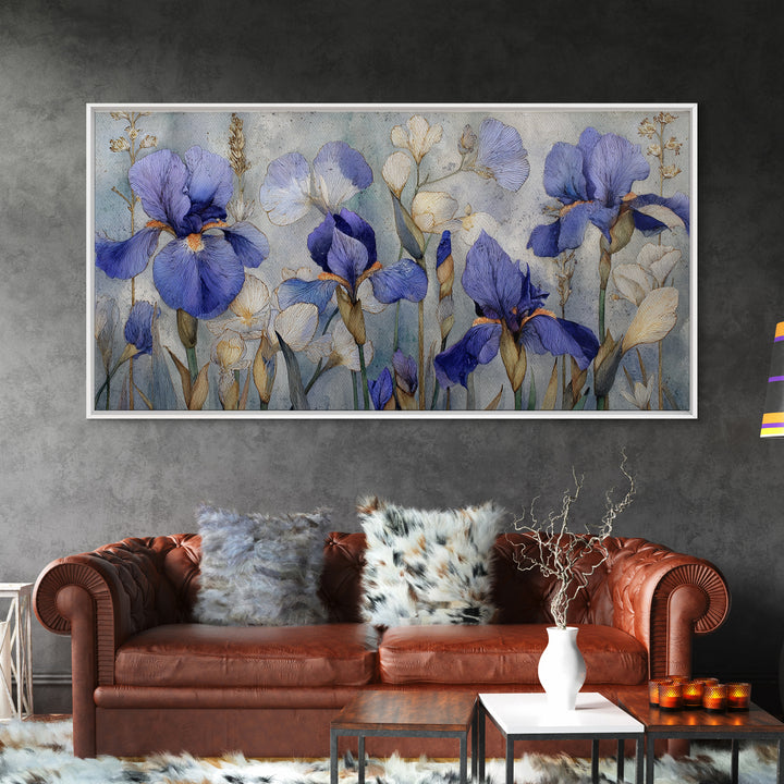Iris Garden with Blue Violet Strokes Canvas Print, Impressionist Art, Living Room Decor, Oil Painting, Impression, IMP-2x1-64