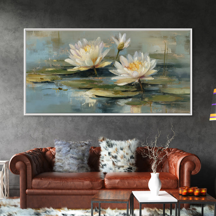 Water Lilies Floating on a Sunlit Pond Canvas Print, Impressionist Art, Living Room Wall Art, Living Room Decor, Impression, IMP-2x1-69