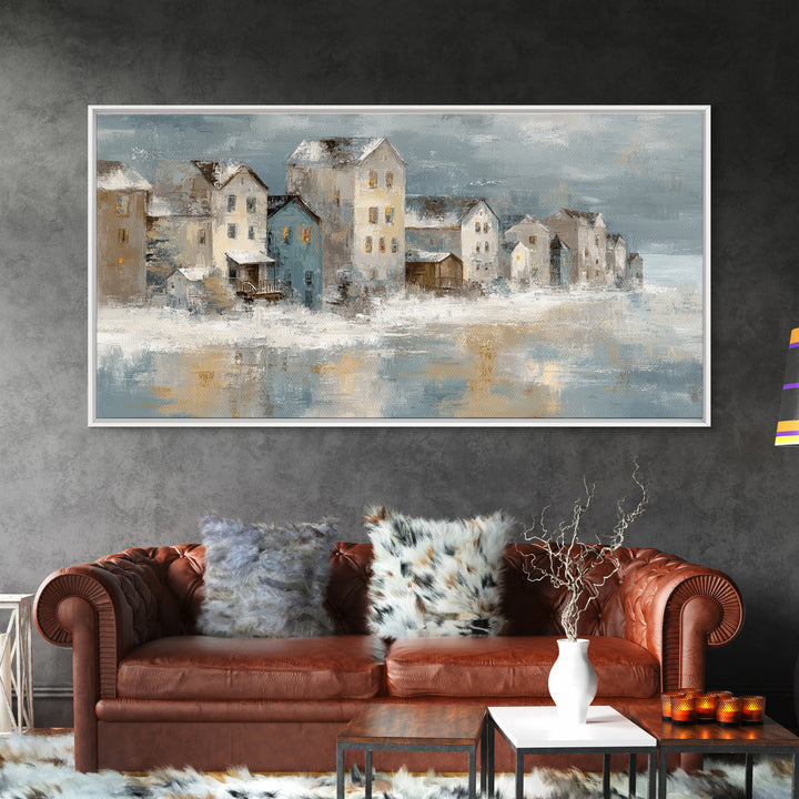 Snowy Village with Warm Glowing Windows Canvas Print, Impressionist Art, Wall Art Framed, Living Room Decor, Impression, IMP-2x1-81