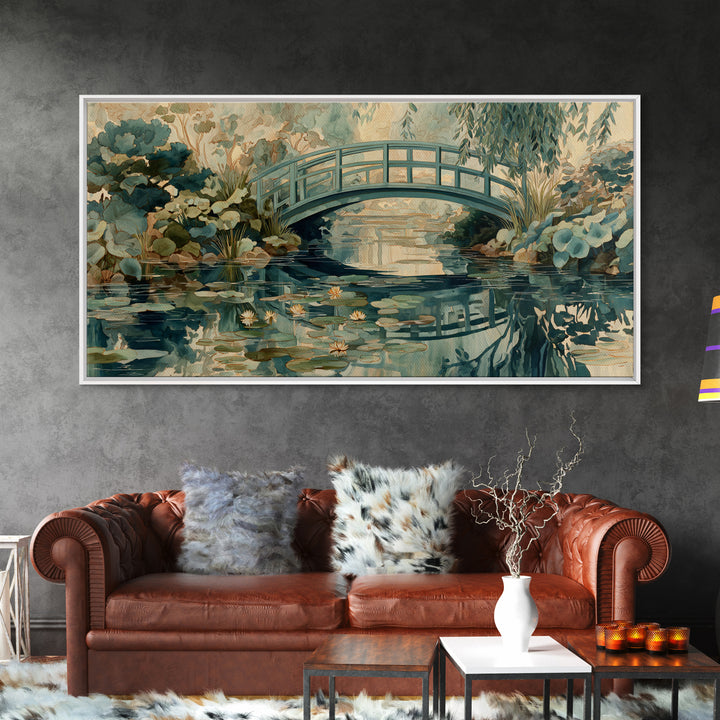 Water Garden Bridge Framed Canvas Print, Impressionist Art, Original Painting, Living Room Decor, Fine Art, Impression, IMP-2x1-86