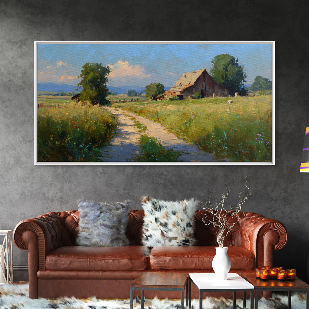 Country Lane with Flickering Sunlight Framed Canvas Print, Impressionist Art, Oil Painting, Living Room Decor, Impression, IMP-2x1-90