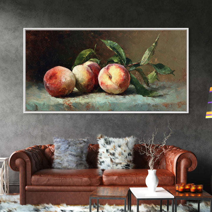 Still Life of Peaches Framed Canvas Print, Impressionist Art, Textured Wall Art, Living Room Decor, Fine Art, Impression, IMP-2x1-91