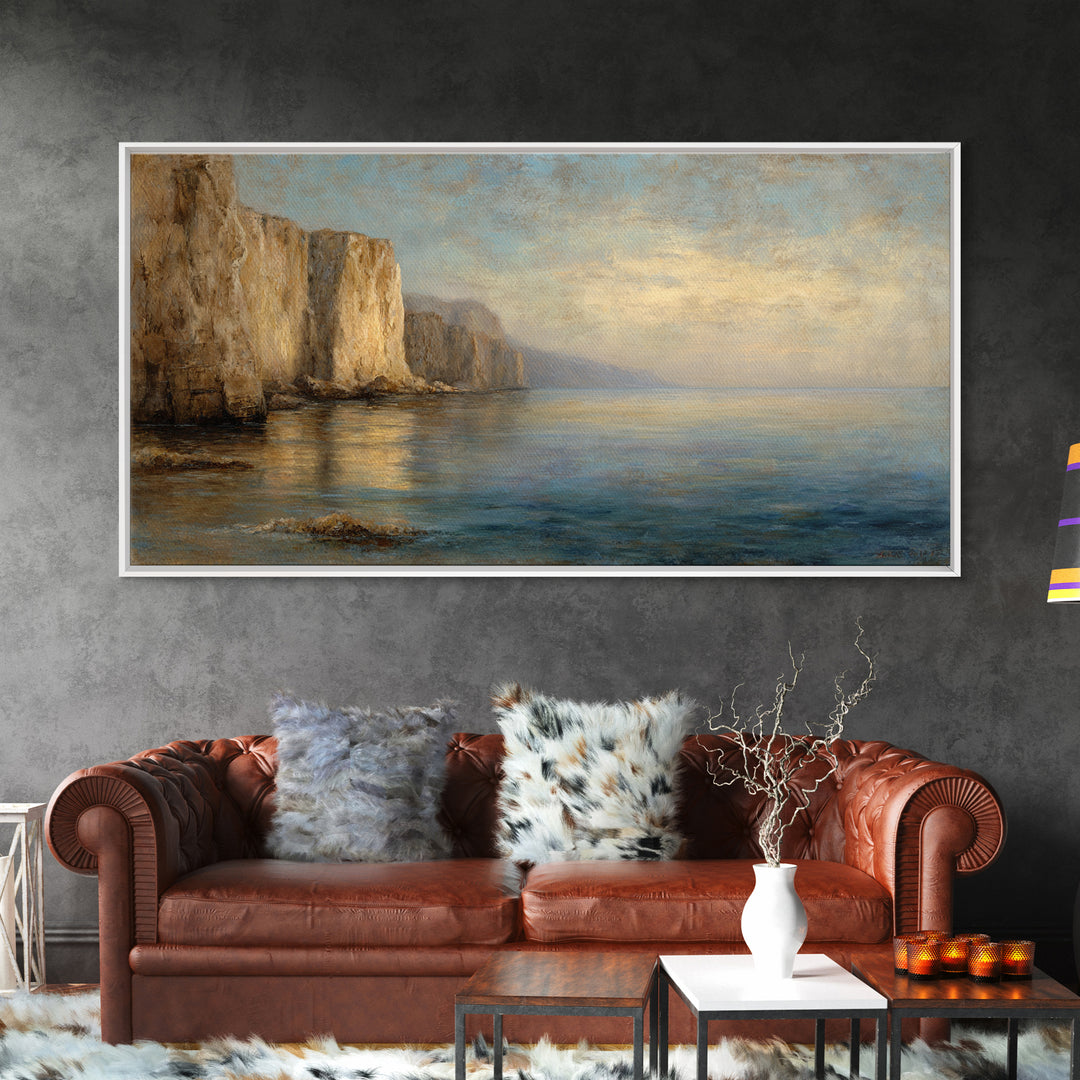 Soft Seaside Cliffs Framed Canvas Print, Impressionist Art, Coastal Wall Art, Living Room Decor, Fine Art, Impression, IMP-2x1-97