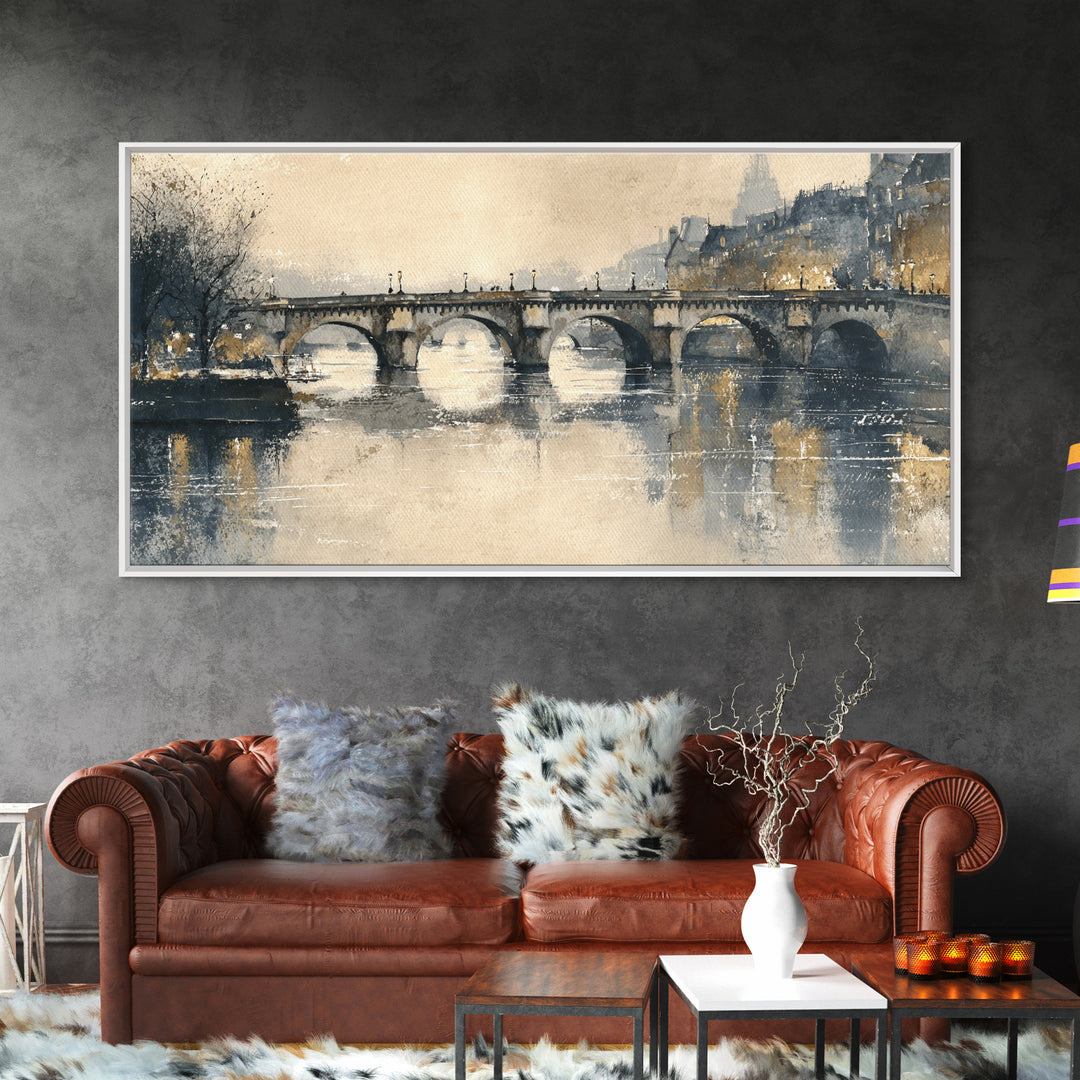 Paris Bridge Reflected Framed Canvas Print, Impressionist Art, Living Room Wall Art, Living Room Decor, Fine Art, Impression, IMP-2x1-99