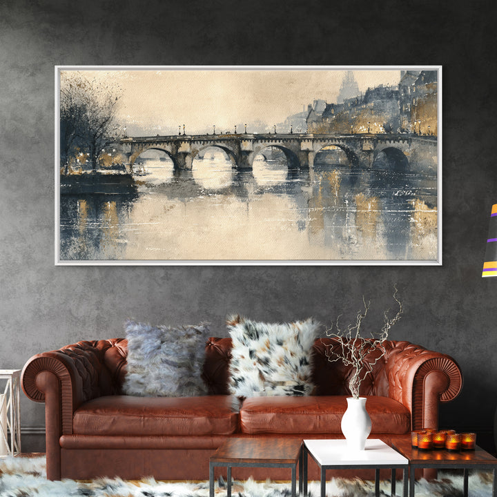 Paris Bridge Reflected Framed Canvas Print, Impressionist Art, Living Room Wall Art, Living Room Decor, Fine Art, Impression, IMP-2x1-99