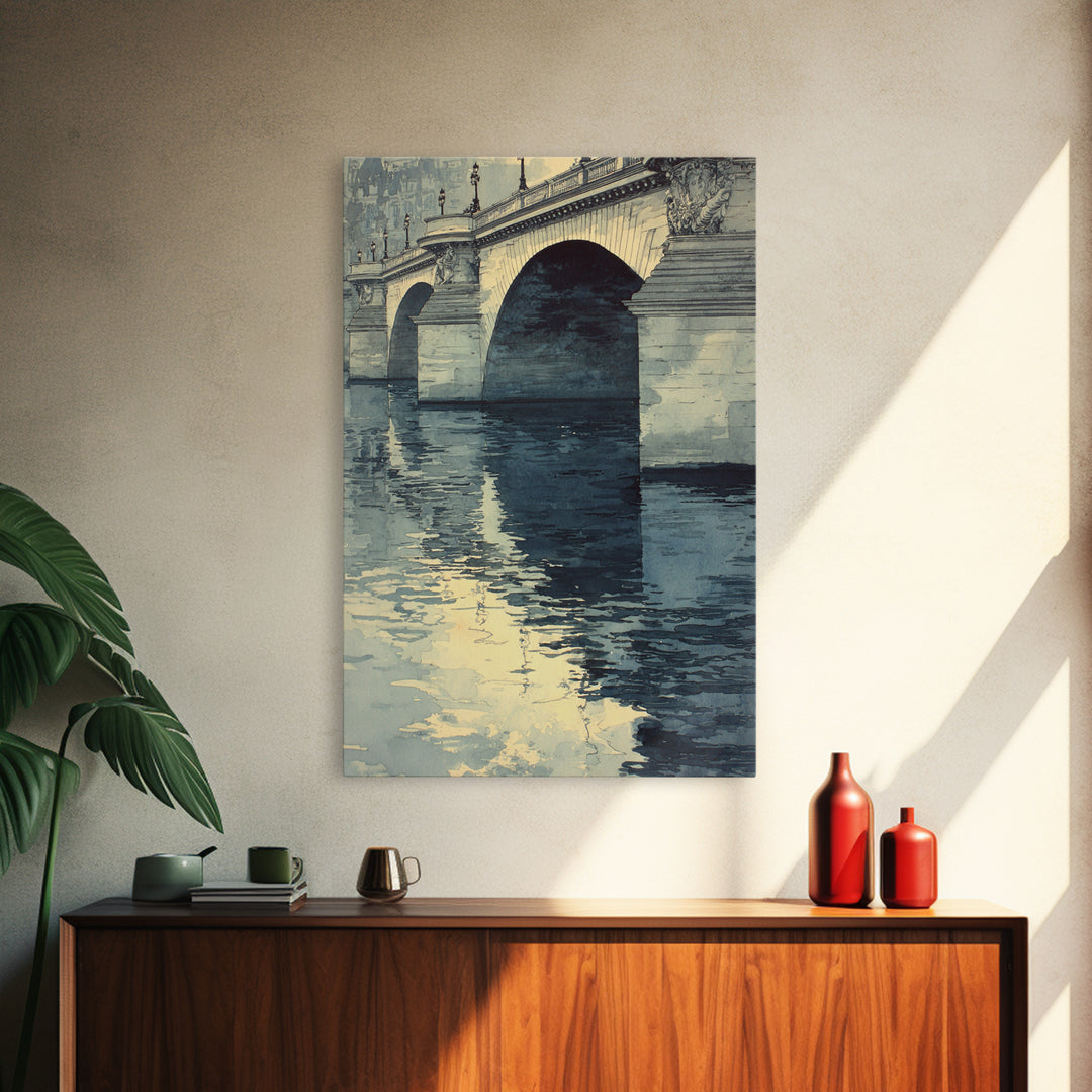 Paris Bridge Reflected Canvas Print, Impressionist Art, Minimalist Decor, Living Room Decor, Impression, Textured Wall Art, IMP-2x3-15